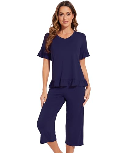 Ensemble pyjama bambou femme haut de gamme bleu marine