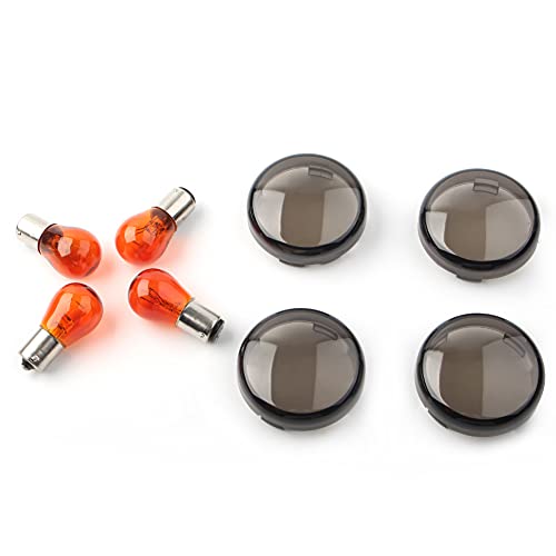 Cnfang4 Motorcycle Smoke Turn Signal Lenses W/Amber Bulb Kit for Harley for Softail Dyna for Sportster 883 1200