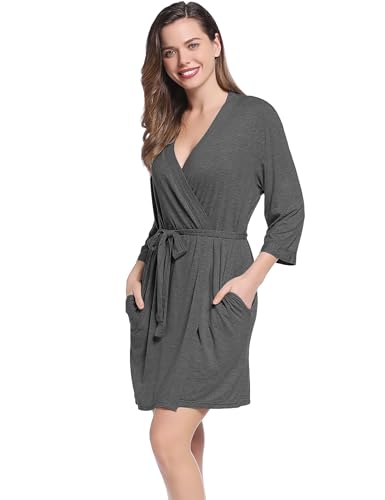 Image of Joyaria Women Bamboo Viscose Robe Super Soft Comfy Summer Cooling Short Lightweight Bathrobe with Pocket S-XXL