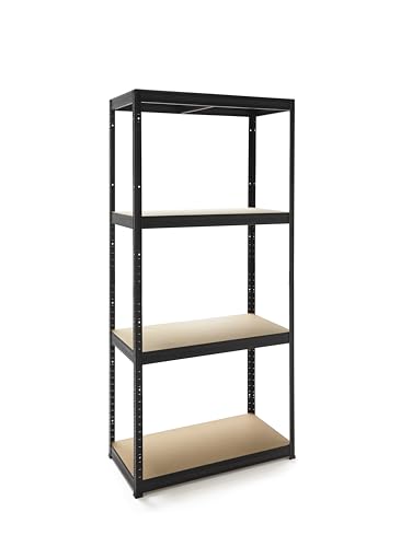 KG KITGARDEN Estantería Metálica Almacenaje Acero en Negro y 4 Baldas de MDF, 150x60x30cm