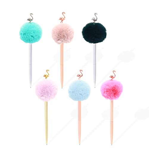 6 unidades de Bolígrafos BALLET metálicos decorados de punta redonda, de colores surtidos, medida 18cm, con un flamenco encima de bola pompón Cover