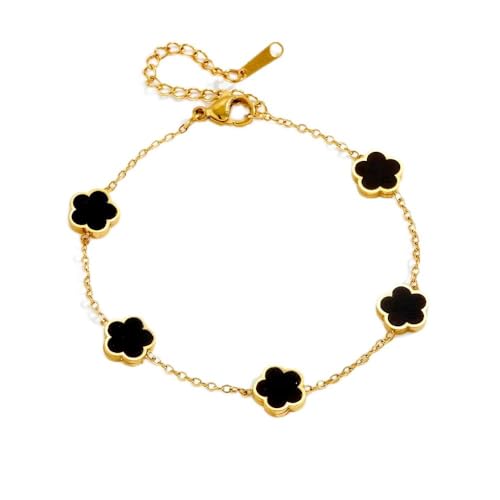 Honwang Women's Bracelet Lucky Clover Four-Leaf Clover 18K Fashion Jewelry (Black)