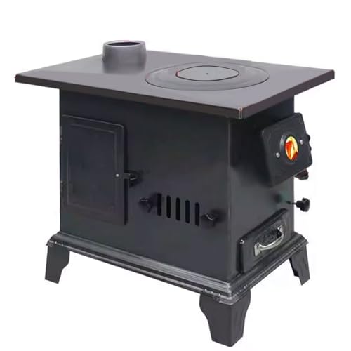 Cocina Camping Estufas De Leña Con Horno Construcción en Hierro Fundido Y Placa De Acero Brasero Barbacoa Incluye Gancho, Espátula Y Pinzas for El Fuego(56 * 35 * 50cm)