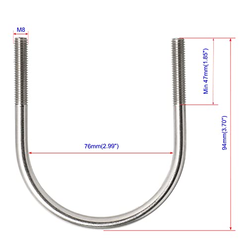 Image of Round U-Bolts 2.99 inch(76mm) Inner Width M8 Thread 304 Stainless Steel Silver with Plates Nuts Flat Washers for Car /RV /Trailer Bumper, 2Pcs