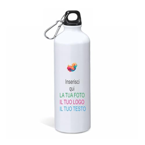 AMA SHOP Borraccia in alluminio personalizzabile, Idea regalo.Inserisci la tua foto, il tuo testo o logo