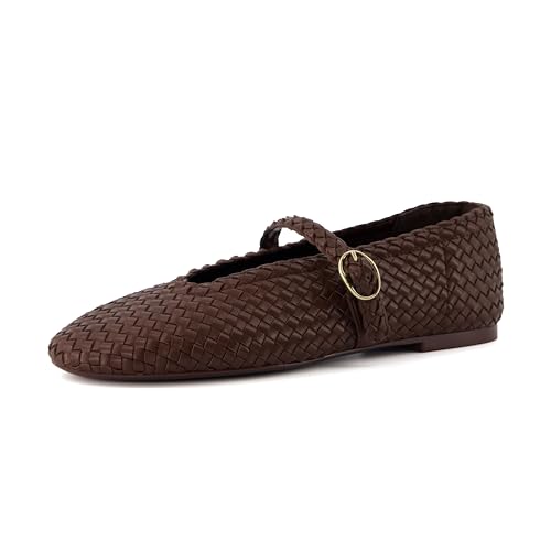 CUSHIONAIRE Bistro Mary Jane Flats for Women, Woven Ballet Flats Shoes with Strap and Memory Foam for All-Day Comfort