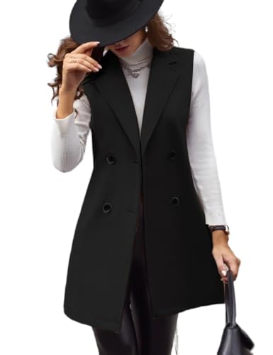 IDEALSANXUN Womens Long Wool Vest Fall Winter Sleeveless Blazer Jackets Double Breasted Trench Coats