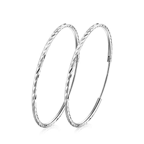 T400 Jewelers Boucles d'oreilles Créoles en Argent Sterling 925 Bijoux pour Femmes Grand Cerceau Cadeaux pour Femmes Filles, diamètre: 25-65mm