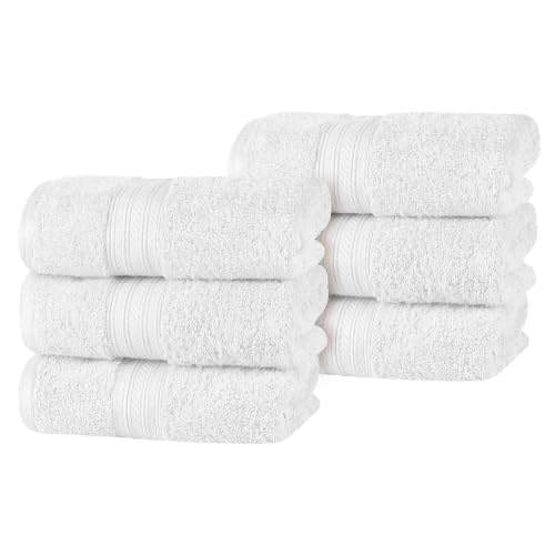 SUPERIOR Atlas Cotton Heavyweight Hand Towels, Towel Set, Luxury Bathroom Accessories, Kitchen Basics, Spa, Salon, Hotel, Resort, Thick, Ultra-Plush, Highly-Absorbent, Hand Towel, White