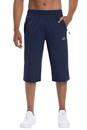 Image of MAGCOMSEN Men's Capri Shorts Quick Dry Below Knee 3 /4 Capri Pants with Zipper Pockets for Workout Running Training Summer