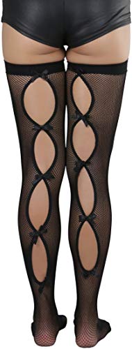 Image of ToBeInStyle Women's Wide Floral Lace Fishnet Thigh Hi Stockings