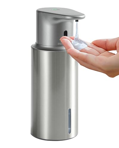 DODO MEKIA Automatic Liquid Soap Dispenser Touchless, 304 Stainless Steel Bottle Body &16.2oz/480ml Rechargeable, 3 Adjustable Liquid Levels, IPX7 Waterproof, for Kitchen Bathroom, Stainless Steel