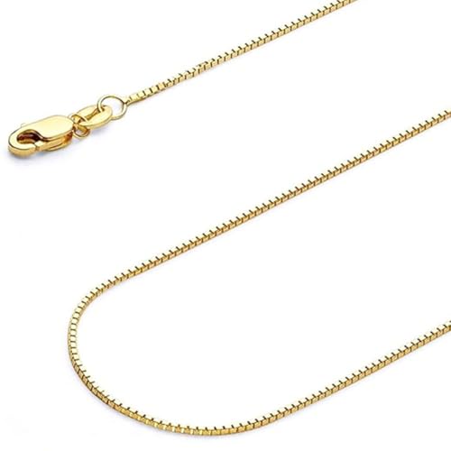14K Real Yellow/White/Rose Gold Solid Box Link Chain 0.7mm/1.0mm/1.3mm Necklace with Lobster Claw Clasp, Jewelry Gift for Women or Men