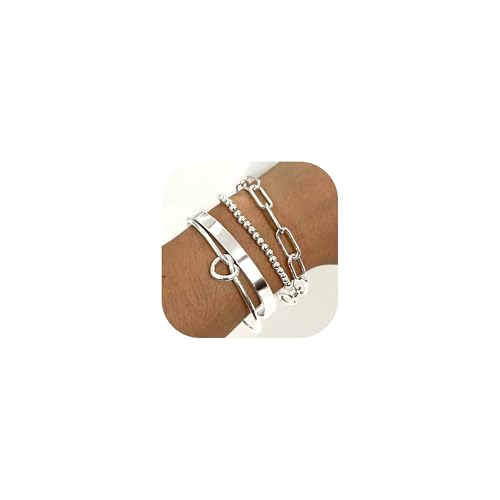 Reoxvo Silver Bangle Cuff Bracelet Set Stack Jewelry for Women Trendy