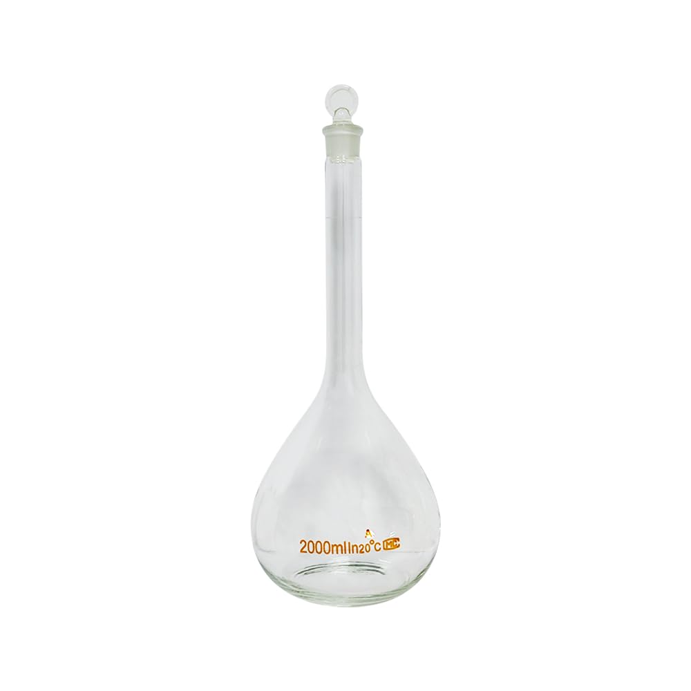 1pcs 5/10/20/25/50/200/500/1000ml Class A Borosilicate Glass Lab Clear Volumetric Flask with Head Stopper (2000ml)