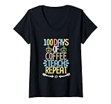Photo Gallery donna 100 days of coffee teach repeat, funny teacher coffee lover maglietta con collo a v Photo Gallery donna 100 days of coffee teach repeat, funny teacher coffee lover maglietta con collo a v