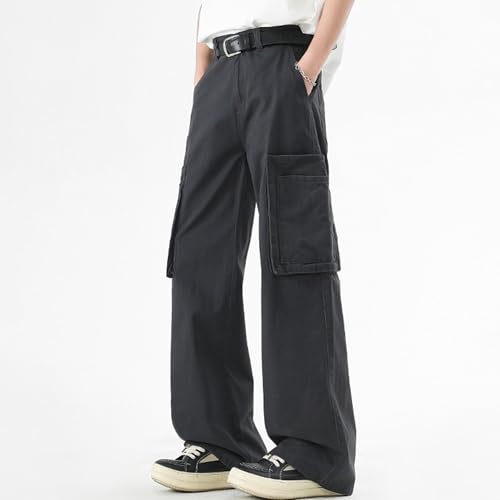 XYXIONGMAO Men's Black Casual Hip Hop Streetwear Loose Pleated Techwear Joggers Overalls Cargo Pants Multi-Pocket Sweatpants2