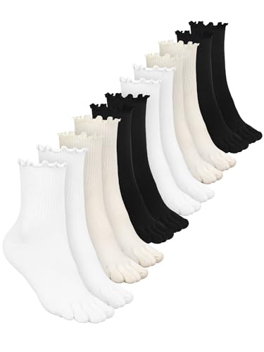 6 Pair Women Toe Socks Cotton Ruffle Five Toe Sock Running Socks with Toes Separated for Women Athletic