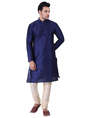 Image of Sadree Men's Silk Blend Mandrin Collor Full Sleeve Knee Length Indian Kurta Chudidar Pyjama Set