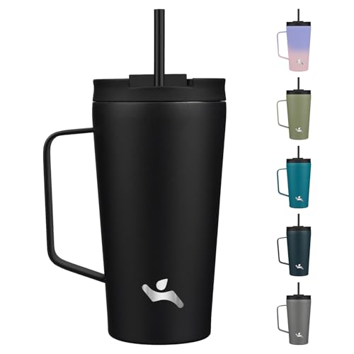 Image of Konokyo 18 oz Insulated Tumbler with Handle & Straw, Stainless Steel Mug