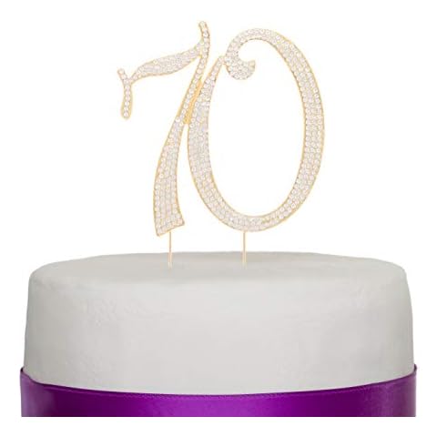70 Cake Topper for 70th Birthday or Anniversary Gold Crystal Rhinestone Decoration (Gold) Cover