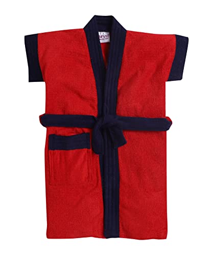 Image of BUMZEE Red & Navy Blue Terry Cotton Boys Bathrobe Age - 2-3 Years