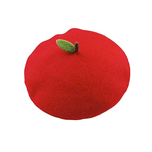 Zasy Red Apple Hat Handmade Wool Beret Felt Beanies Cute Women Winter Autumn Cap thumb #1