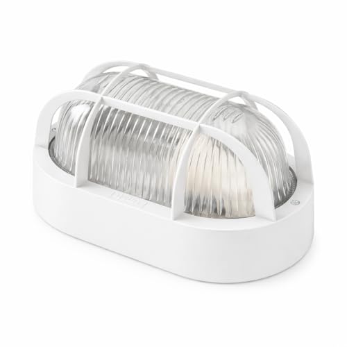 WEBMATEL Aplique de Pared Exterior Oval Blanco para Bombillas E27 IP44 250V No Incluye Bombilla