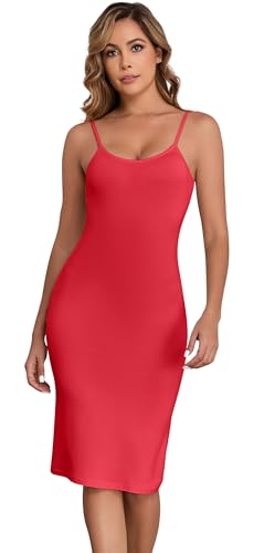 Image of Slip Dress for Women Adjustable Spaghetti Straps Under Dresses Basic Full Slips Cami Long Slip Dress Nightgown