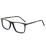 OCCI CHIARI Fashion Men‘s Glasses Square Eyeglasses Frames Clear Lense with Spring Hinge (A-Black+Br