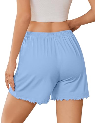 Image of Ekouaer 2 Pack Womens Pajama Shorts 2026 Summer Casual Lounge Sleep Short Ruffle Soft Comfy Pj Bottoms with Pockets
