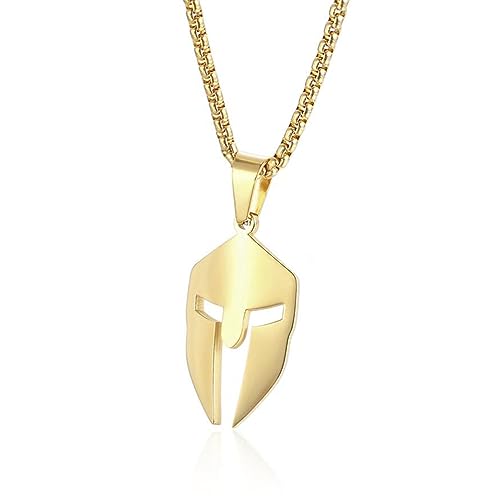 Stainless Steel Spartan Warrior Helmet Pendant Necklace,Men Women 18K Gold Plated Rome Empire Necklace Jewelry 24 Inch Chain