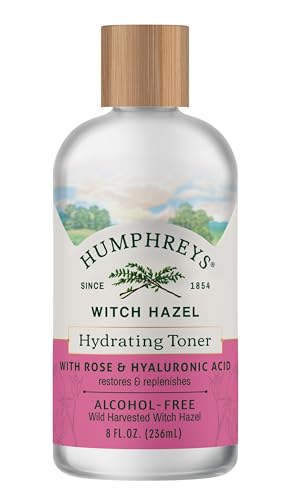Humphreys Witch Hazel Hydrating Toner | Wild Harvested Witch Hazel & Rose | Natural, Alcohol-Free Formula | Balancing & Hydrating | Clears Pores | 8 Fl Oz