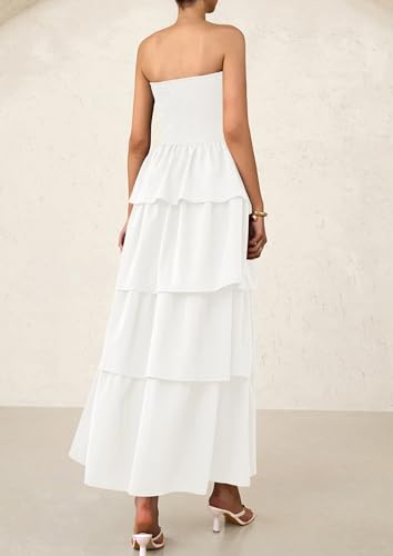 PRETTYGARDEN Maxi Dresses for Women 2025 Summer Off Shoulder Smocked Tiered Ruffle Long Flowy Wedding Guest Dress2