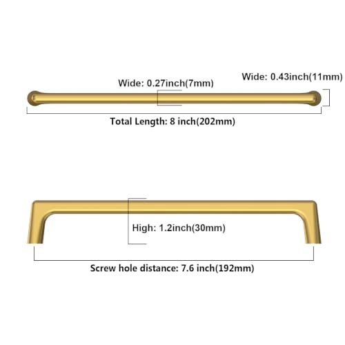 Image of Asidrama 10 Pack 7.5 Inch(192mm) Vibrant Brushed Moderne Brass Cabinet Pulls Heavy-Duty Solid Kitchen Cabinet Handles Drawer Hardware for Bathrooms Cabinets 3307