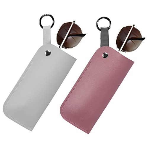 k111 2 PACK Artificial Leather Slim Travel Sunglasses Case Holder with Carabiner Hook Soft Leather Eyewear Sleeve unisex (Purple&Gray)…, One Size (zs101)