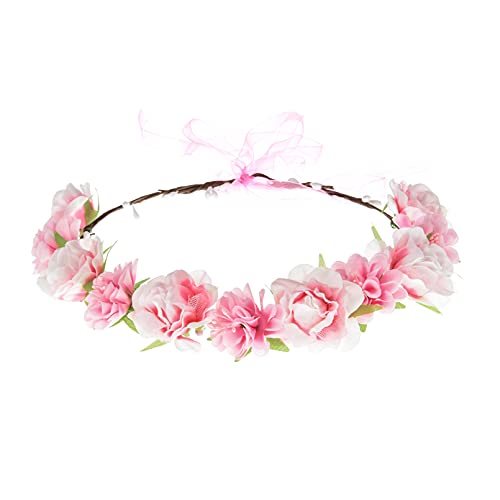 Love Sweety Women Flower Headband Bridal Floral Crown Wreath Girls BOHO Garland Halo (Pink)