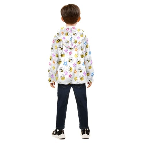 Flower and Cartoon Bee Girls Fleece Jacket Girls Fall Jacket Girls Zip Up Hoodie Girls Sherpa Jacket 2-10T4