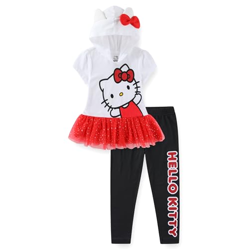 Hello Kitty Sanrio Girls Cosplay Hooded Shirt with Tulle and Legging Pants Set for Toddler and Big Kids