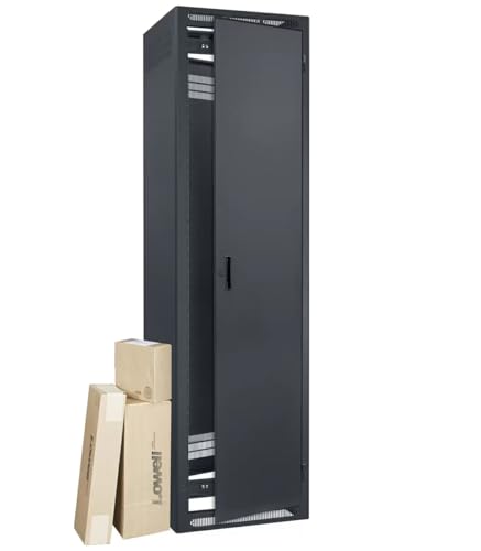 Lowell LER-4427-BAV LER Series 44U X 27 Inches D Enclosed AV Rack with Accessory Bundle, Black; Welded Sides with Vents; Accessory Bundle Includes Solid Surface-Mount Front Door with Key Lock