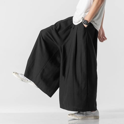 Spring Autumn Men Wide Leg Pants Mens Joggers Lace Up Streetwear Casual Linen Trousers4