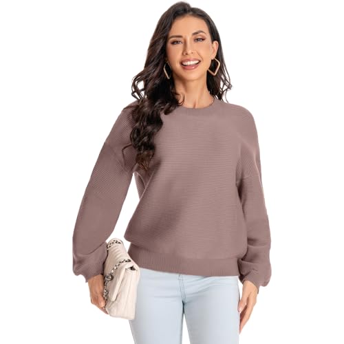 Winter Sweater for Women Long Sleeve Oversized Pullover 2024 Trendy Tops Knit Crop Crewneck Sweater Large Red Camel