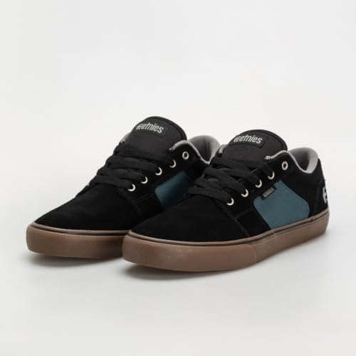 Image of Etnies Barge LS - Classic Skate Look, Slim Vulcanized Silhoutte, Hefty Armored Collar, Reinforced Vulc - Black /Teal - 8