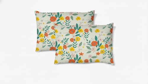 Image of Filymore Kids Baby Flower Printed Pillow Covers for Kids Room | Made with Pure Microfiber Soft & Skin Friendly Pillow Cases | Size (17 x 27 inch Off White Colour Set of 2 Covers.