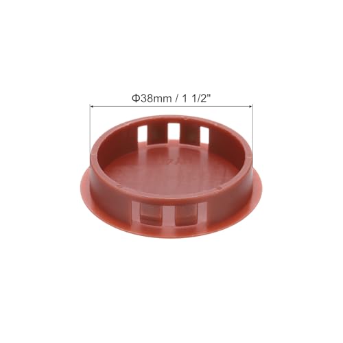 Image of MECCANIXITY 64PCS 38mm(1 1 /2 inch) Red Brown Plastic Hole Plugs, Flush Type Panel Hole Plugs Insert End Caps for Locking Hole Tubes Furniture Cabinet