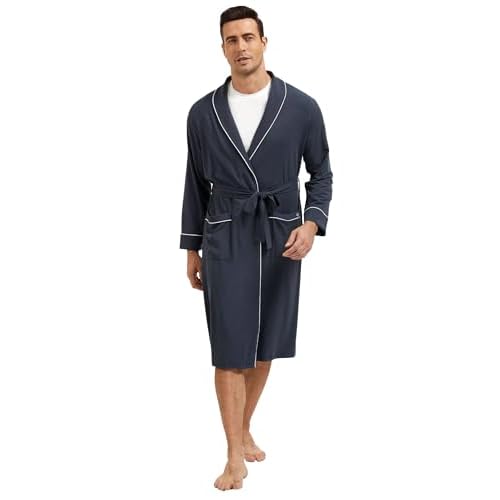 GYS Premium Men’s Robe Bamboo Viscose Knee Length Soft Comfy Bathrobe