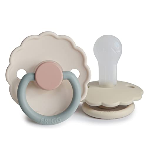 Image of FRIGG Daisy SilkySoft Silicone Baby Pacifier | Made in Denmark | BPA-Free (Cotton Candy/Sandstone, 6-18 Months)