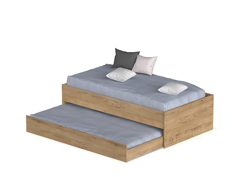 MUEBLES PITARCH Cama Nido de 2.2 cm de Grosor, con Ruedas Fácil de Extraer, Somier Superior No Incluido, 54 x 202 x 97 cm(Alto x Ancho x Profundo), Roble Gold, Colección Tibet