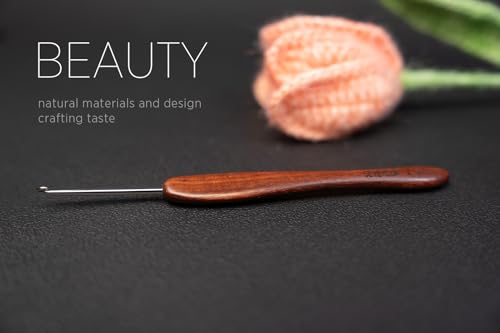 Image of SEVENSUN Crochet Hook Artistan 2.5mm - Pure Handmade Polished Stainless Steel Hook - Blood Sandalwood Handle - High-end Crochet Hook Gift, Red