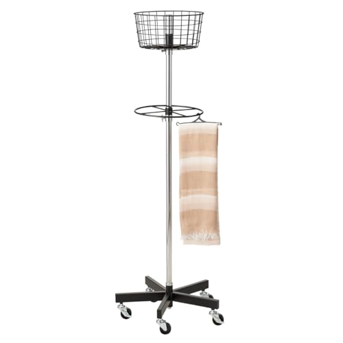 回転ハンガースタンド リング小・カゴセット 黒 直径48.4×高さ135cm 1セット 【 回転式 ハンガーラック カゴ・リング高さ変更可 商品陳列 回転 ディスプレイ 回転什器 ストア・エキスプレス 】 61-807-46-2_2448-307